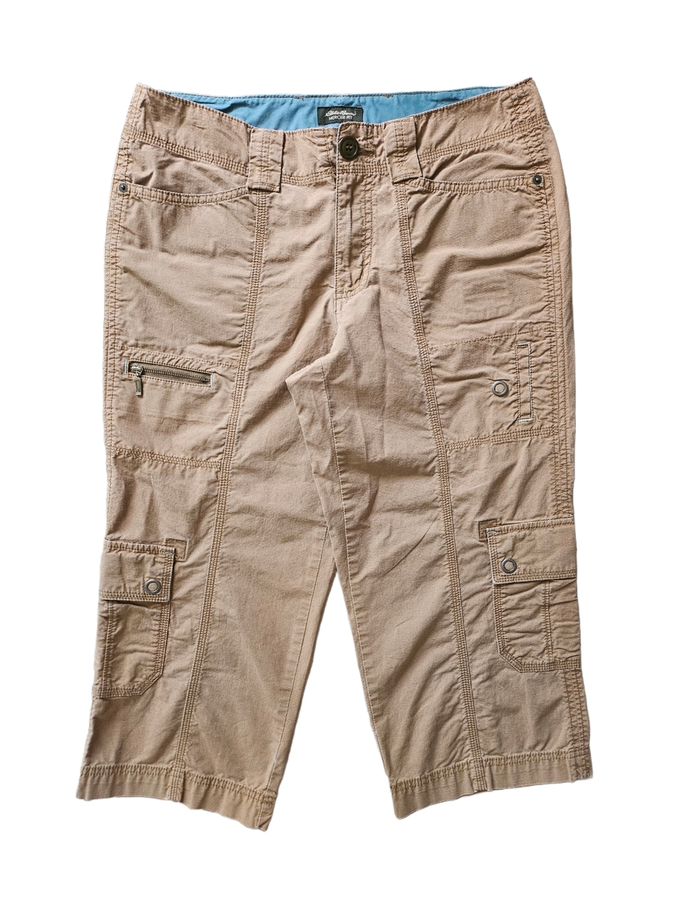Eddie Bauer Mercer Capri Cargo Pants Womens Size 8 Beige Lightweight Comfortable